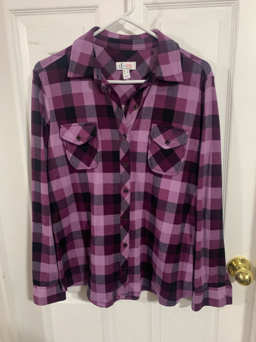 Denim&Co Purple Plaid Button-Up Shirt